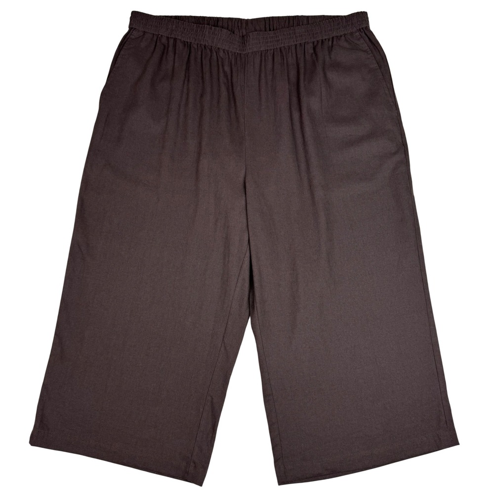 Jessica London Cropped Pants Linen Blend Wide Leg Plus 26W Brown Elastic‎ Waist